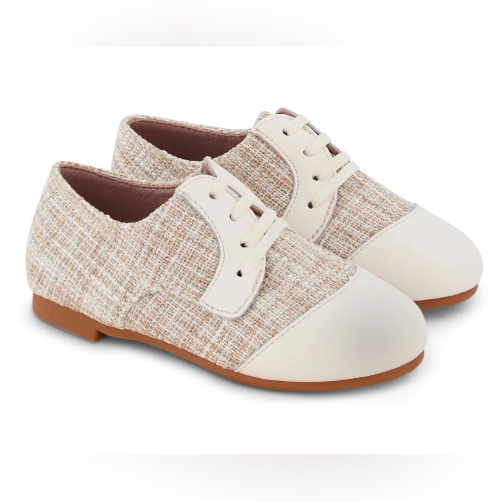 ZEEBRA KIDS HARD SOLE LEATHER TIP RUBBER FAUX LACE UPS - IVORY